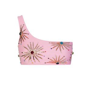 NWT Oceanus Pink Callie One Shoulder Swim Top Medium